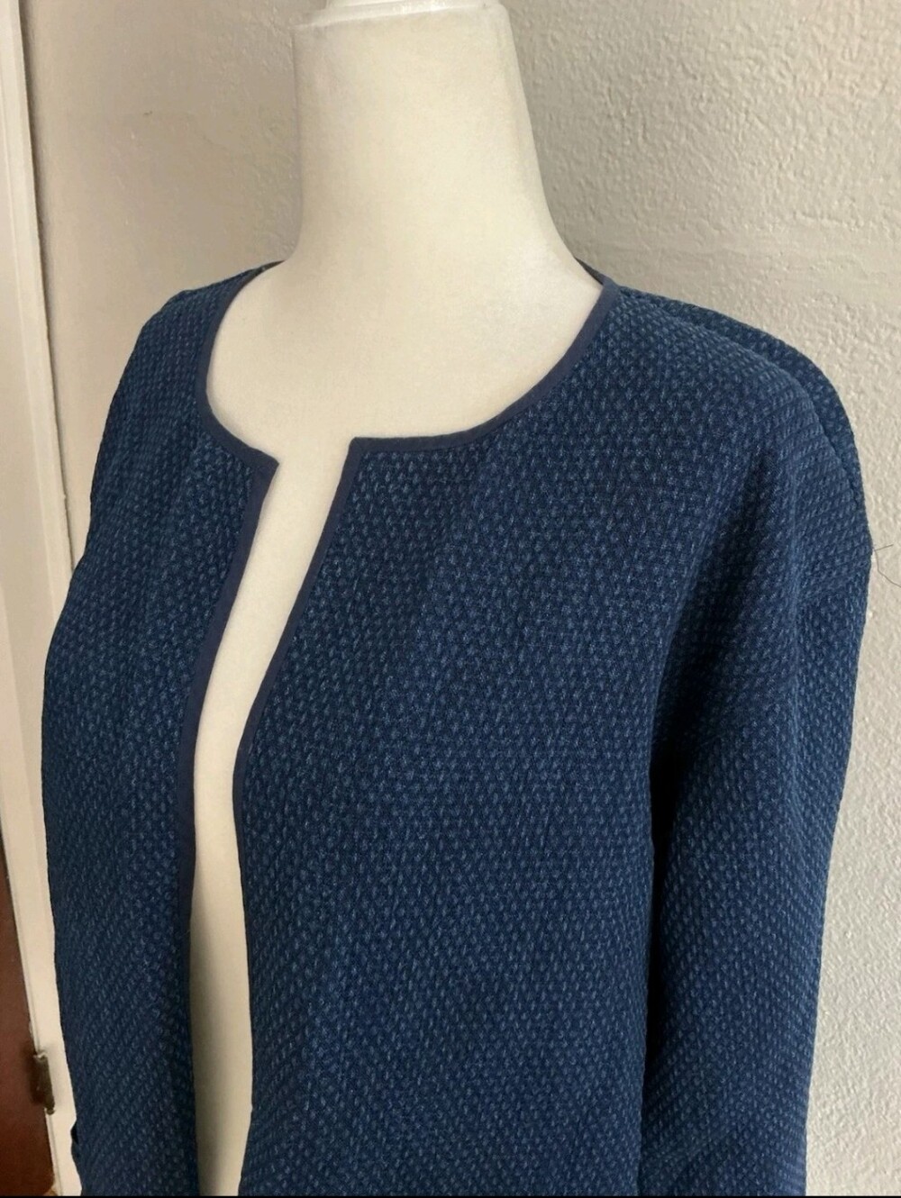 Eileen Fisher Textured Open-Front Navy Jacket